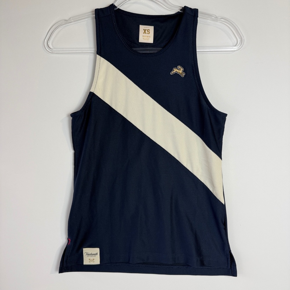 Tracksmith Van Cortlandt Singlet‎ Women XS Navy Ivory Sash Mesh Running Tank